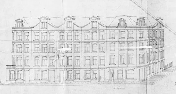 Afbeelding uit: 1880. Uitsnede van de bouwtekening.