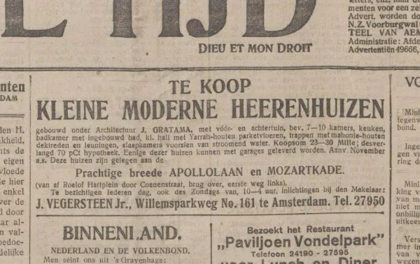 Afbeelding uit: oktober 1926. Advertentie in De Tijd.