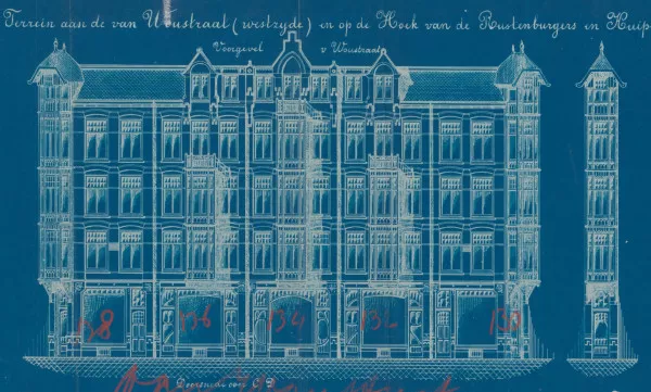 Afbeelding uit: 1903. Voorgevels Van Woustraat. Uitsnede van een van de bouwtekeningen.