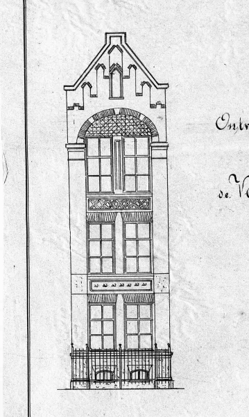 Afbeelding uit: 1882. Het ontwerp voor het bouwdeel uiterst links.
Bron afbeelding: SAA, bestand 5221BT903850.