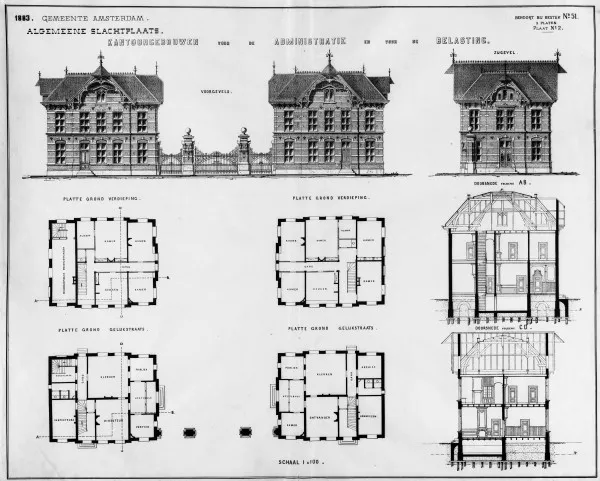 Afbeelding uit: 1883. De bouwtekeningen van de beide poortgebouwen.