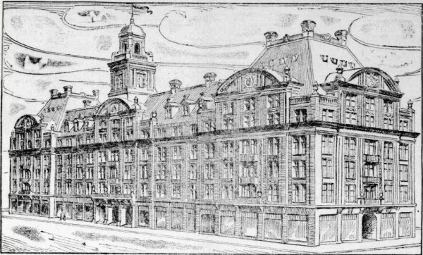 Afbeelding uit: 1912. Deze tekening verscheen in oktober 1912 in de Telegraaf. De bouw was toen in volle gang.