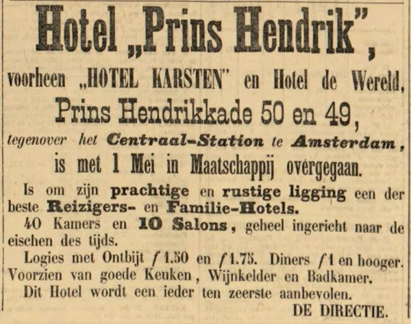 Afbeelding uit: mei 1901. Advertentie in de Leeuwarder Courant. Het hotel prees zichzelf aan met "rustige ligging".