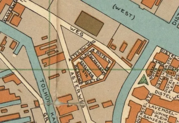 Afbeelding uit: 1940. Asterdorp (midden) op een stadsplattegrond uit 1940.