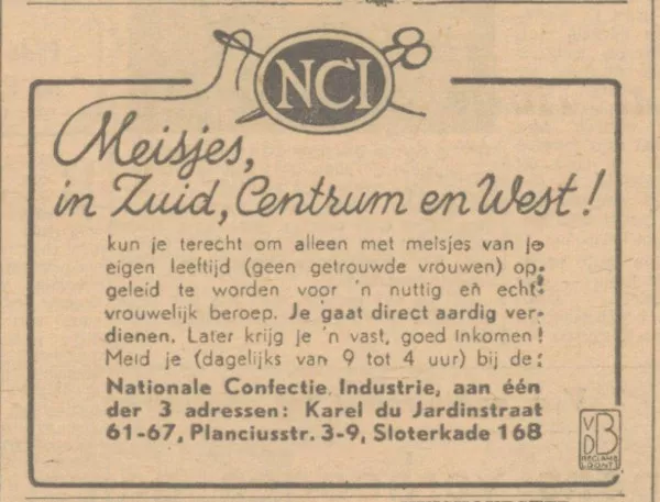 Afbeelding uit: augustus 1945. Personeelsadvertentie van de NCI.