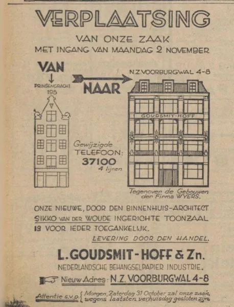 Afbeelding uit: oktober 1931. Verhuisbericht in het Algemeen Handelsblad.