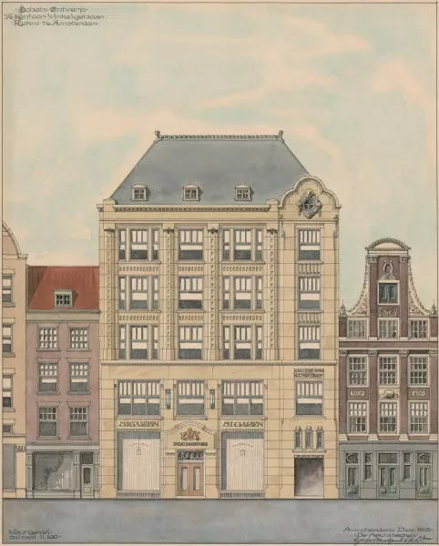 Afbeelding uit: december 1913. "Schets-ontwerp v/h Kantoor-Winkelgebouw Rokin te Amsterdam"