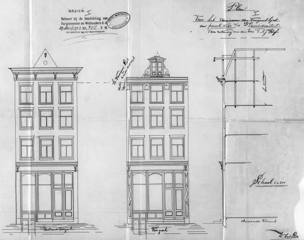 Afbeelding uit: 1903. Links de oude situatie, rechts de nieuwe. (Collectie Stadsarchief Amsterdam)
Bron afbeelding: SAA, bestand 5221BT907491.