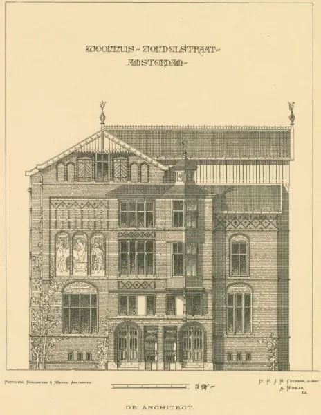 Afbeelding uit: 1892. Geveltekening, gepubliceerd in De Architect, jaargang 3 nr. 1, 1892.