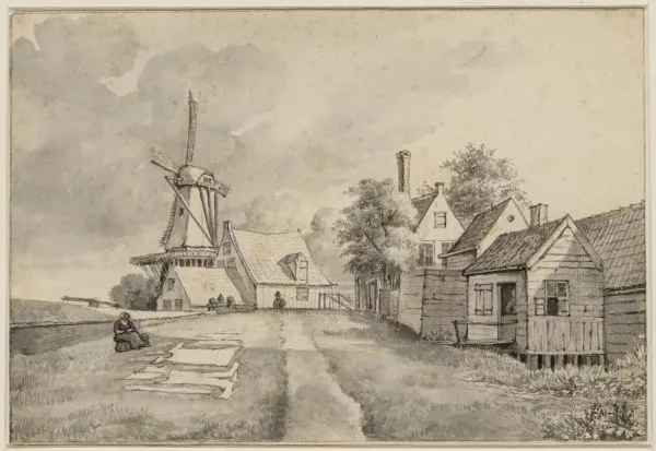 Afbeelding uit: 1813. De molen op de oorspronkelijke locatie, op de toenmalige Schans.
Bron afbeelding: SAA, bestand 010097001658.