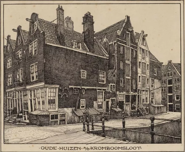 Afbeelding uit: circa 1905. Tekening in het Nieuws van den Dag van het huisje dat hier eerder stond.
Bron afbeelding: SAA, bestand 010097006933.