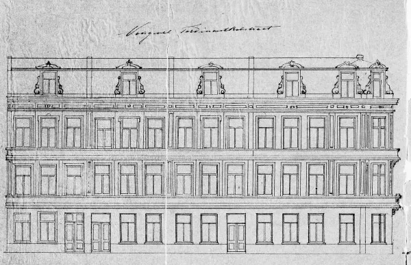Afbeelding uit: 1878. Gevel Ferdinand Bolstraat. Uitsnede van de bouwtekening.
Bron afbeelding: SAA, bestand 5221BT913302.