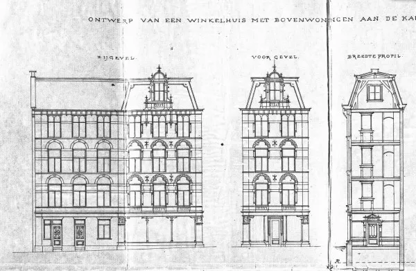 Afbeelding uit: oktober 1895. Gevels van het hoekpand aan Begijnensteeg en Kalverstraat.
Bron afbeelding: SAA, bestand 5221BT903256.