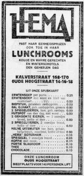 Afbeelding uit: november 1926. Advertentie in de Telegraaf, met de kaart van de lunchrooms.