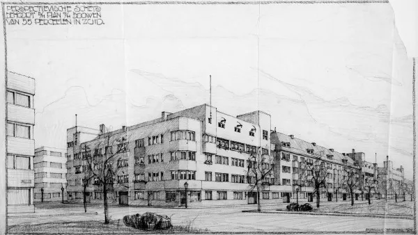 Afbeelding uit: 1924. Perspectieftekening van de hoek Schipbeekstraat - Churchilllaan.
Bron afbeelding: SAA, bestand 291BTA923676.