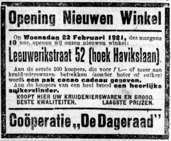 Afbeelding uit: februari 1921. Advertentie in Het Volk, "dagblad voor de arbeiderspartĳ".