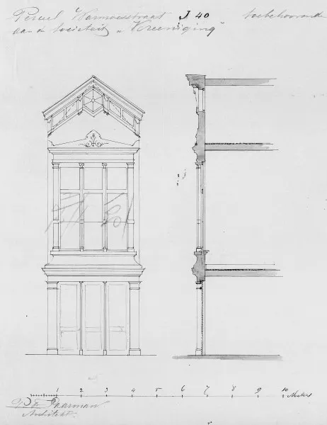 Afbeelding uit: april 1869. Het ontwerp van het poortgebouw.
Bron afbeelding: SAA, bestand 005220901436.