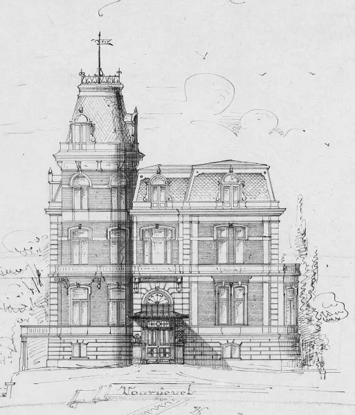 Afbeelding uit: 1883. Abraham Salm ontwierp in 1883 een nieuwe ingangspartij, met tochtportaal.
Bron afbeelding: SAA, bestand 1315BT900564.