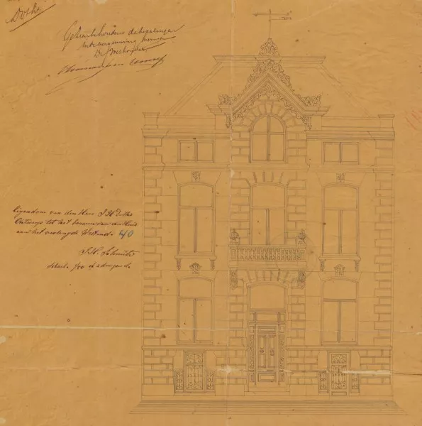 Afbeelding uit: 1869. De bouwtekening van het oorspronkelijke huis, gelegen aan wat toen nog het Verlengde Westeind heette.