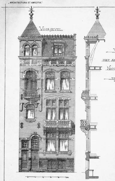 Afbeelding uit: 1895. Uitsnede van de bouwtekening. Gepubliceerd in Architectura 41.