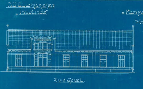 Afbeelding uit: 1919. Tekening van de zuidgevel van het pompengebouw.