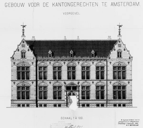 Afbeelding uit: 1890. Rechtsonder ondertekend door "De Ingenieur-Architect voor de gevangenissen en rechtsgebouwen, 's Gravenhage 1 september 1890. W.C. Metzelaar"
Bron afbeelding: SAA, bestand 5221BT902719.