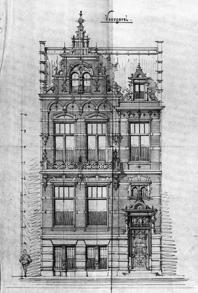 Afbeelding uit: januari 1893. Geveltekening, uitsnede van de bouwtekening.
Bron afbeelding: SAA, bestand 5221BT910345.