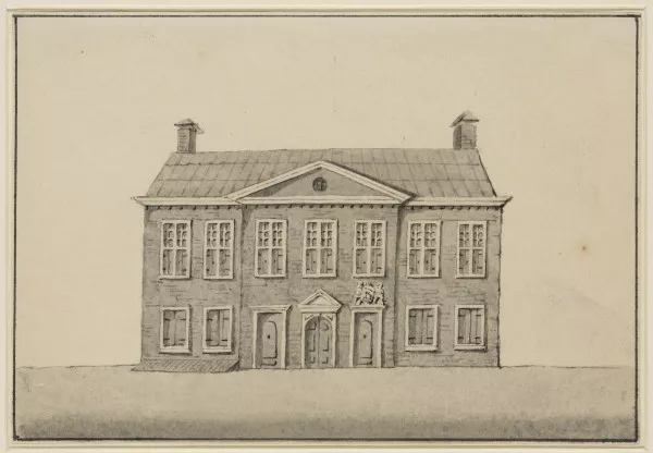 Afbeelding uit: circa 1850. Tekening van het pand nog voor de verbouwing door De Greef.
Bron afbeelding: SAA, bestand 010097001582.