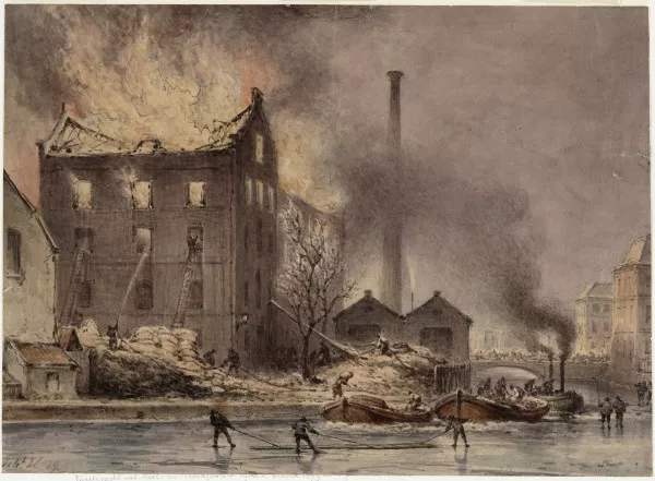 Afbeelding uit: 1879. De fabriek tijdens de brand in januari 1879.
Bron afbeelding: SAA, bestand 010097015123.