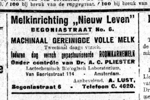 Afbeelding uit: april 1921. Advertentie voor de melkinrichting in Het Volk.