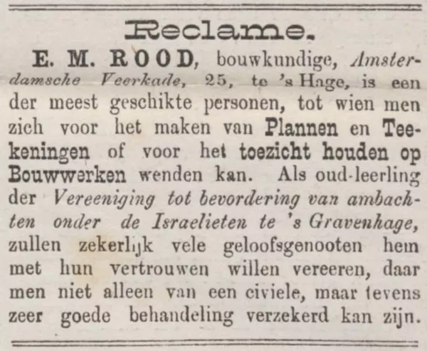 Afbeelding uit: 1881. Advertentie van Rood in het Nieuw Israelietisch weekblad van 13 mei 1881.