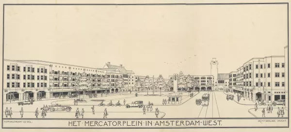 Afbeelding uit: 1924. Tekening gemaakt door Walenkamp naar het ontwerp van Berlage. Bron: Stadsarchief Amsterdam.
Bron afbeelding: SAA, bestand UZFA00043000001.