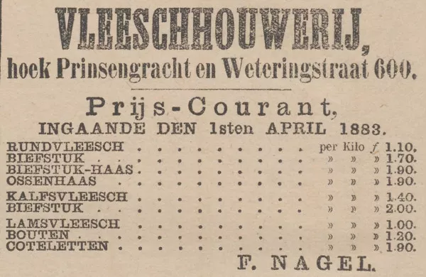 Afbeelding uit: maart 1883. Advertentie van Nagel in Het Nieuws van den Dag van 31 maart 1883.