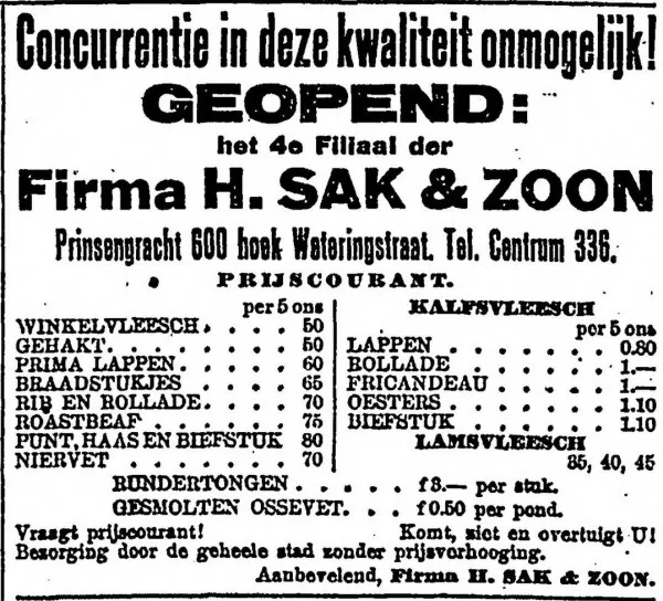 Afbeelding uit: oktober 1916. Advertentie van Sak in Het Volk  van 6 oktober 1916.