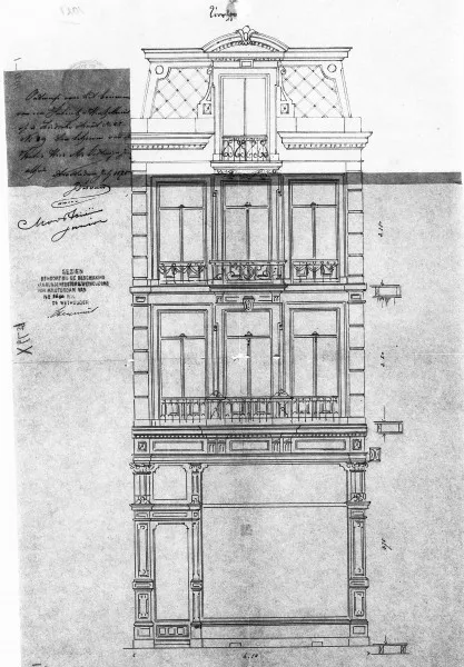 Afbeelding uit: 1875. De voorgevel van Servais, ontworpen voor Oostmeijer.
Bron afbeelding: SAA, bestand 5221BT901890.