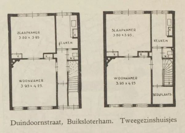 Afbeelding uit: 1932. Plattegronden, zoals gepubliceerd in het Tijdschrift voor Volkshuisvesting en Stedebouw, maart 1932.