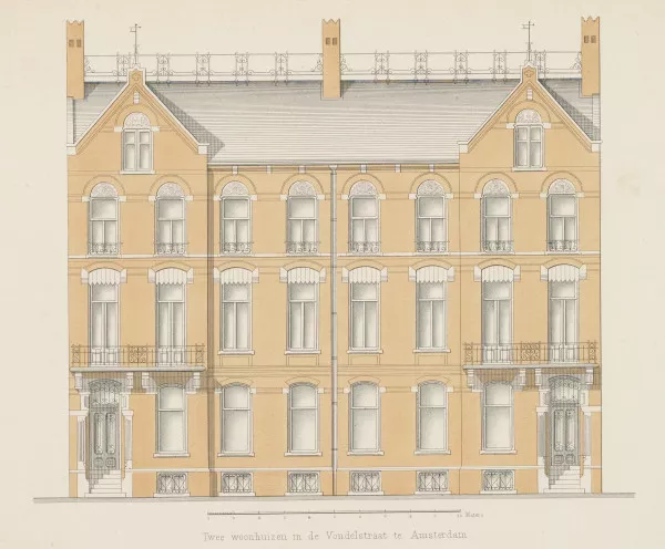 Afbeelding uit: 1867. "Twee woonhuizen in de Vondelstraat te Amsterdam"
Bron afbeelding: SAA, bestand ANWD00354000001.
