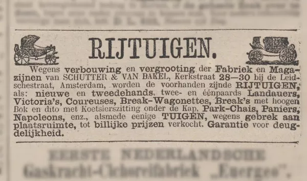 Afbeelding uit: maart 1882. Uitverkoop wegens verbouwing. Advertentie in het Nieuws van den Dag.