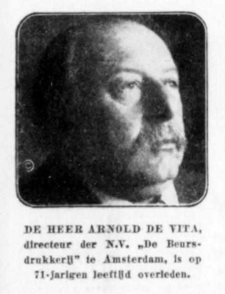 Afbeelding uit: 1932. Overlijdensbericht van A. de Vita in de Telegraaf, juli 1932.