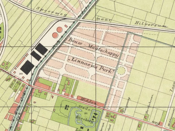 Afbeelding uit: 1900-1901. Uitsnede van een kaart van Amsterdam, met het geplande Linnaeuspark. Slechts een deel is daadwerkelijk uitgevoerd. De kaart was een uitgave van Van Holkema & Warendorf.
Bron afbeelding: SAA, bestand KOKA00534000001.