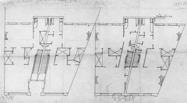 Afbeelding uit: 1893. Plattegronden. Links van de begane grond, rechts van de verdiepingen.
Bron afbeelding: SAA, bestand 5221BT901720.