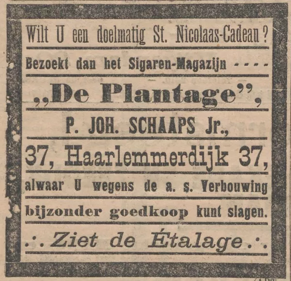 Afbeelding uit: november 1903. Advertentie uit november 1903 waarin Schaaps de aanstaande verbouwing meldt.