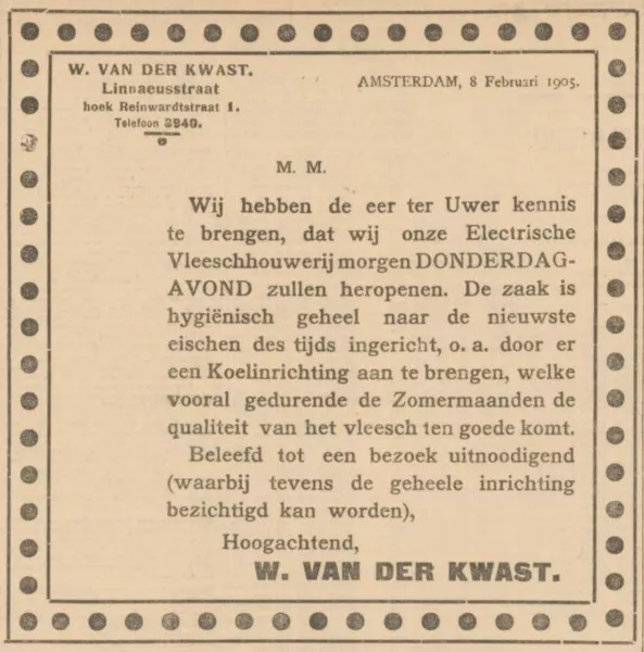 Afbeelding uit: februari 1905. Advertentie van Van der Kwast in De Courant van 8 februari 1905.