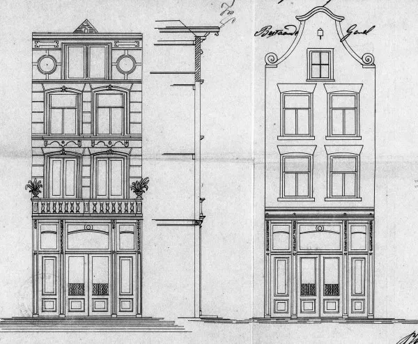 Afbeelding uit: 1888. De gevelverbouwing van 1888. Rechts de oude gevel.
Bron afbeelding: SAA, bestand 5221BT901929.
