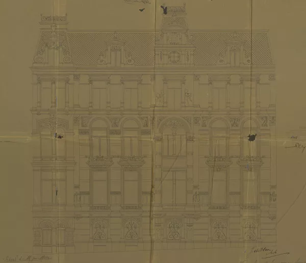 Afbeelding uit: 1883. Geveltekening van nummer 69, het kwartronde huis.