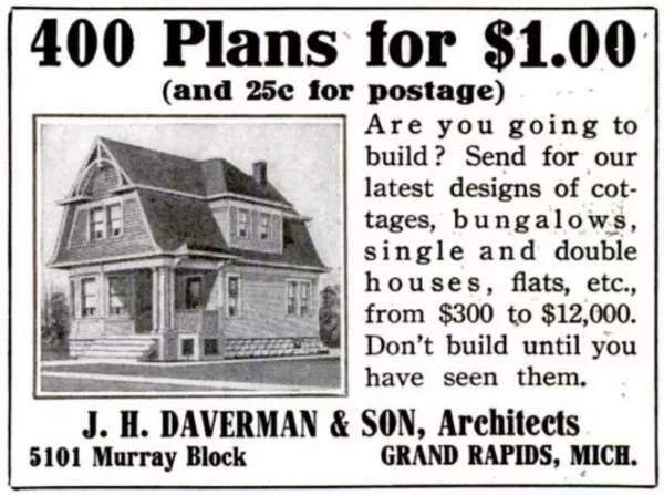 Afbeelding uit: oktober 1911. Advertentie in een tijdschrift voor een catalogus met ontwerpen van Daverman.