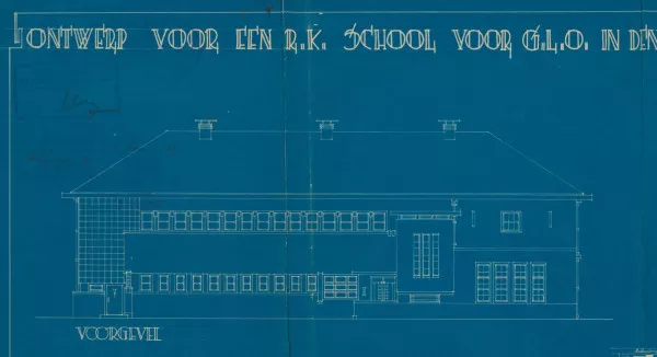 Afbeelding uit: 1927. Ontwerp van de voorgevel van de lagere school.