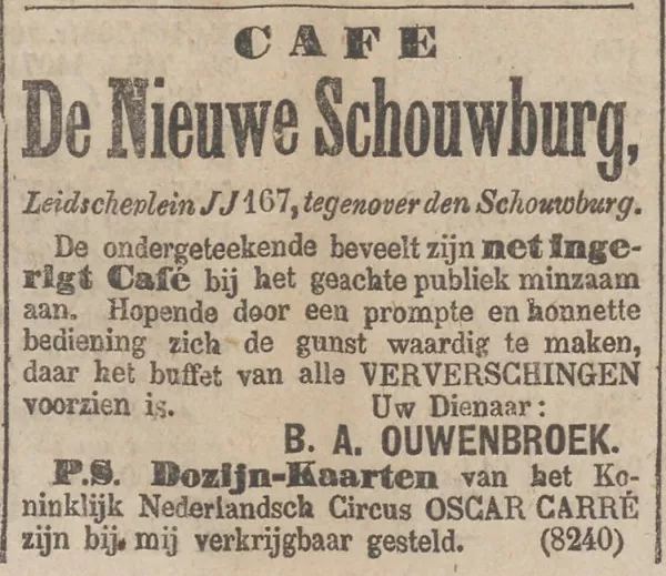 Afbeelding uit: januari 1874. Advertentie van Ouwenbroek in het Algemeen Handelsblad.