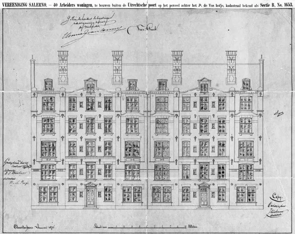 Afbeelding uit: 1872. Arbeiderswoningen, Tweede Jacob van Campenstraat (1872).
Bron afbeelding: SAA, bestand 5221BT913277.