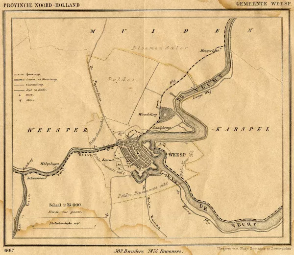 Afbeelding uit: 1867. De gemeente in 1867. De geel gemarkeerde stippellijn is de toenmalige gemeentegrens.